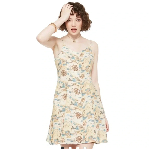 Disney Peter Pan Map Print Button-Front Dress - Picture 1 of 8